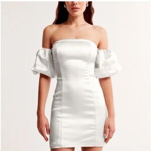 Abercrombie & Fitch Women Off-the-Shoulder Puff Sleeve
Satin Dress Pearl White